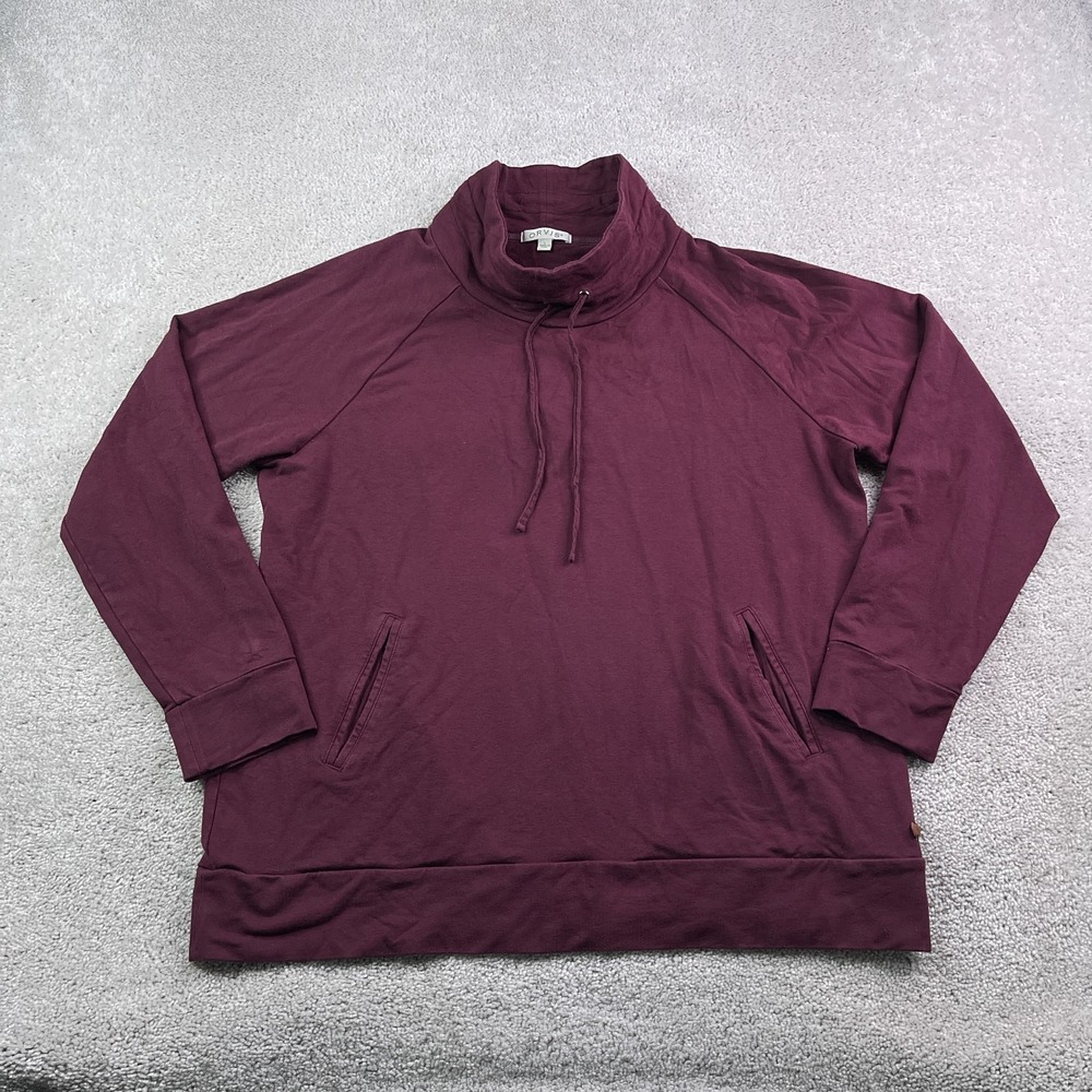 Orvis Sweatshirt Womens Large Red Burgundy Cowl Neck Pima Cotton Modal Pullover‎